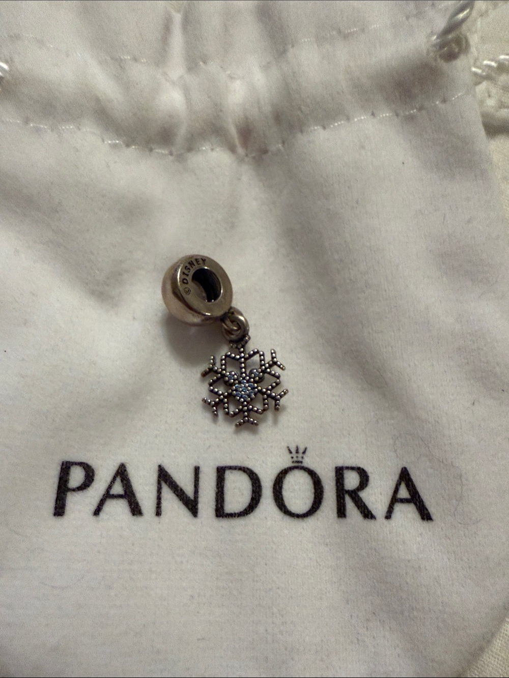 Pandora Silver Snowflake Dangle Charm - Silver and White Accent